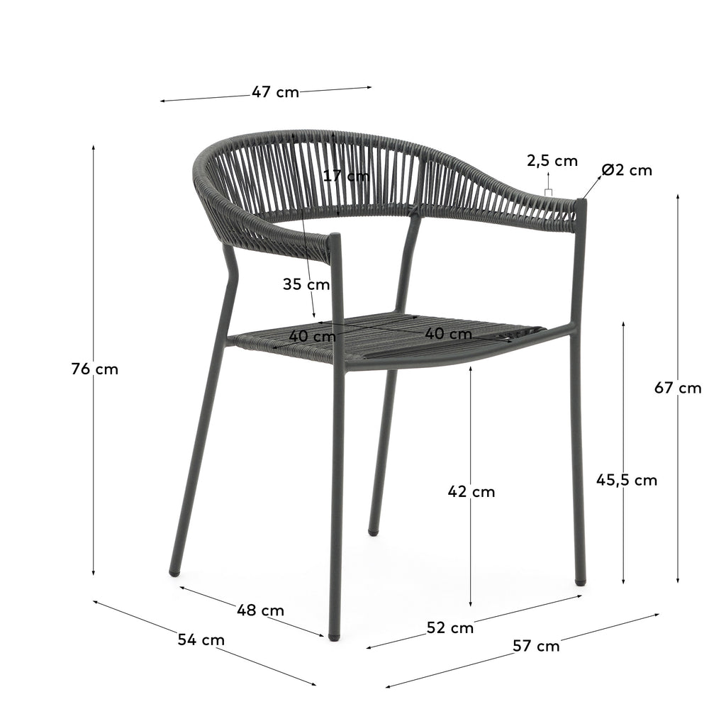 Chaise empilable d’extérieur Futadera en corde synthétique grise et acier finition peinte grise