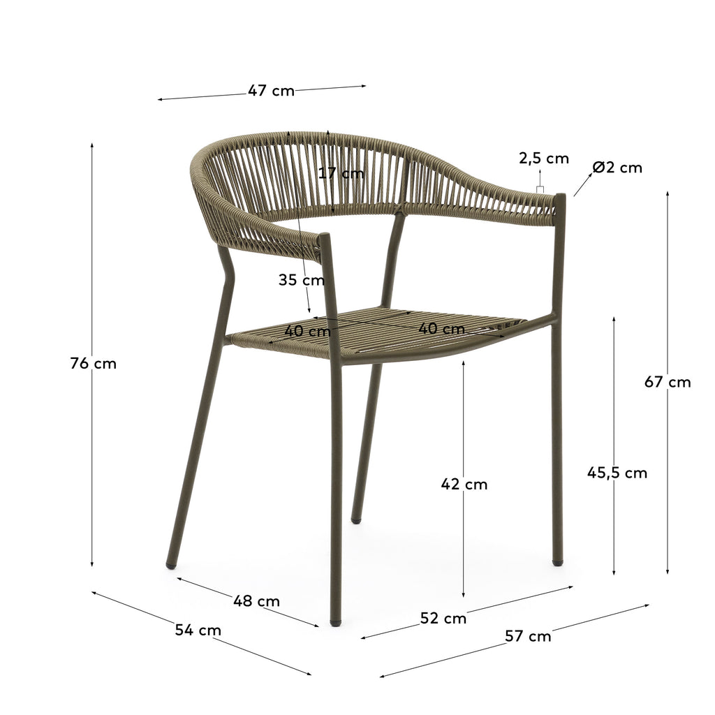 Chaise empilable d’extérieur Futadera en corde synthétique verte et acier finition peinte verte