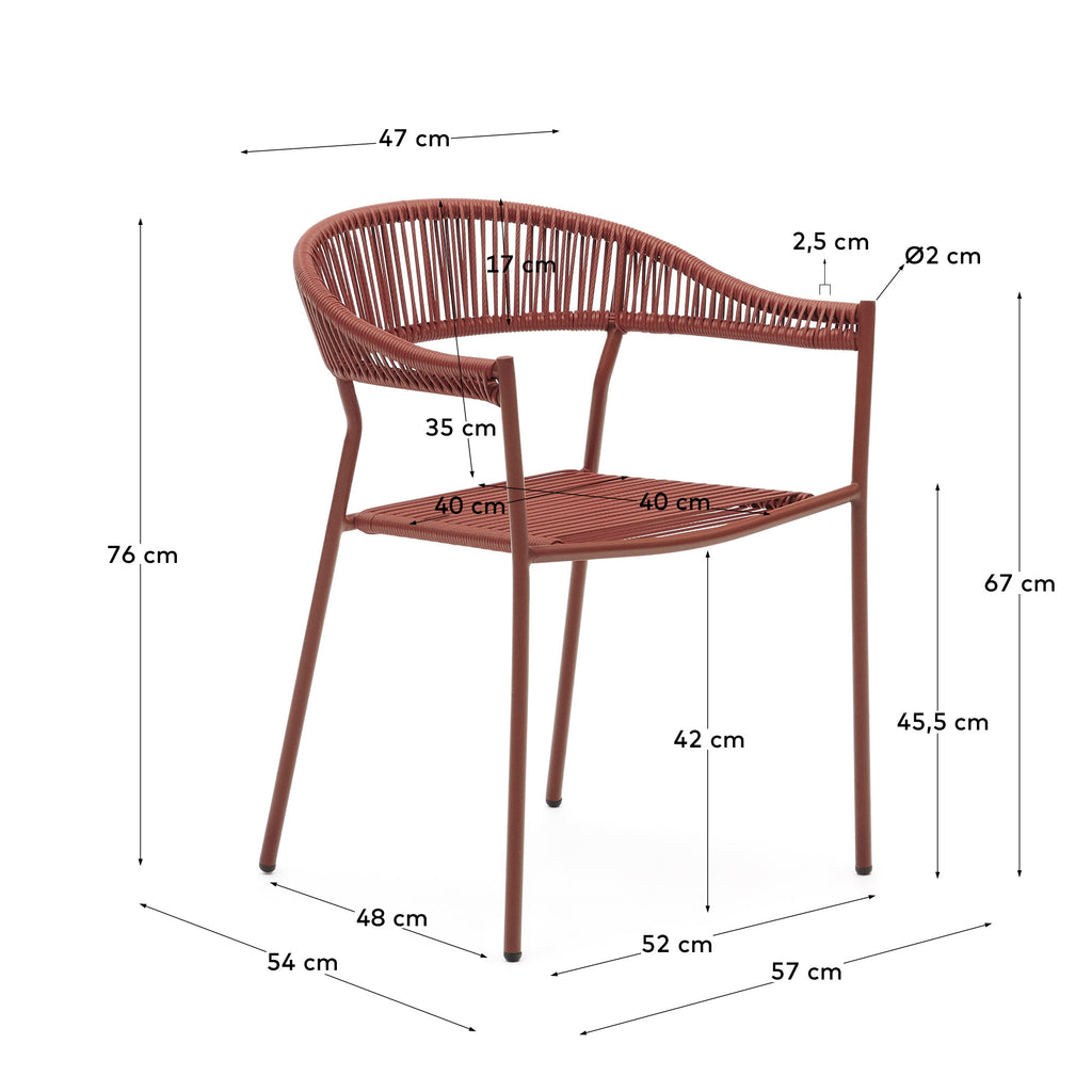 Chaise de jardin Futadera en corde synthétique terracotta et acier peint terracotta