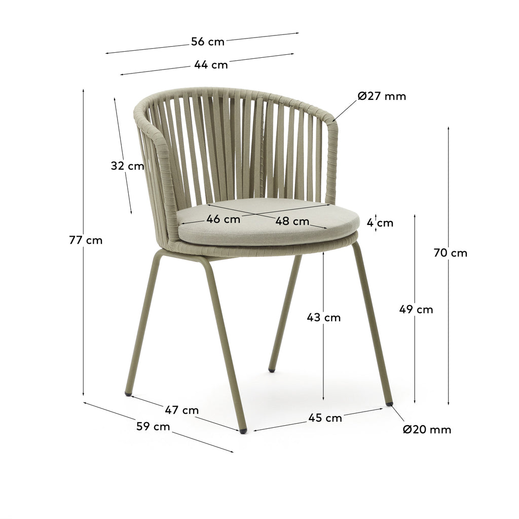 Chaise d'extérieur Saconca en corde et acier galvanisé vert
