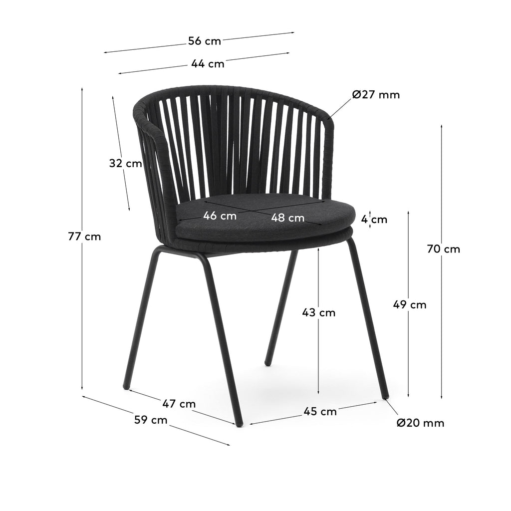 Chaise d'extérieur Saconca en corde et acier galvanisé noire