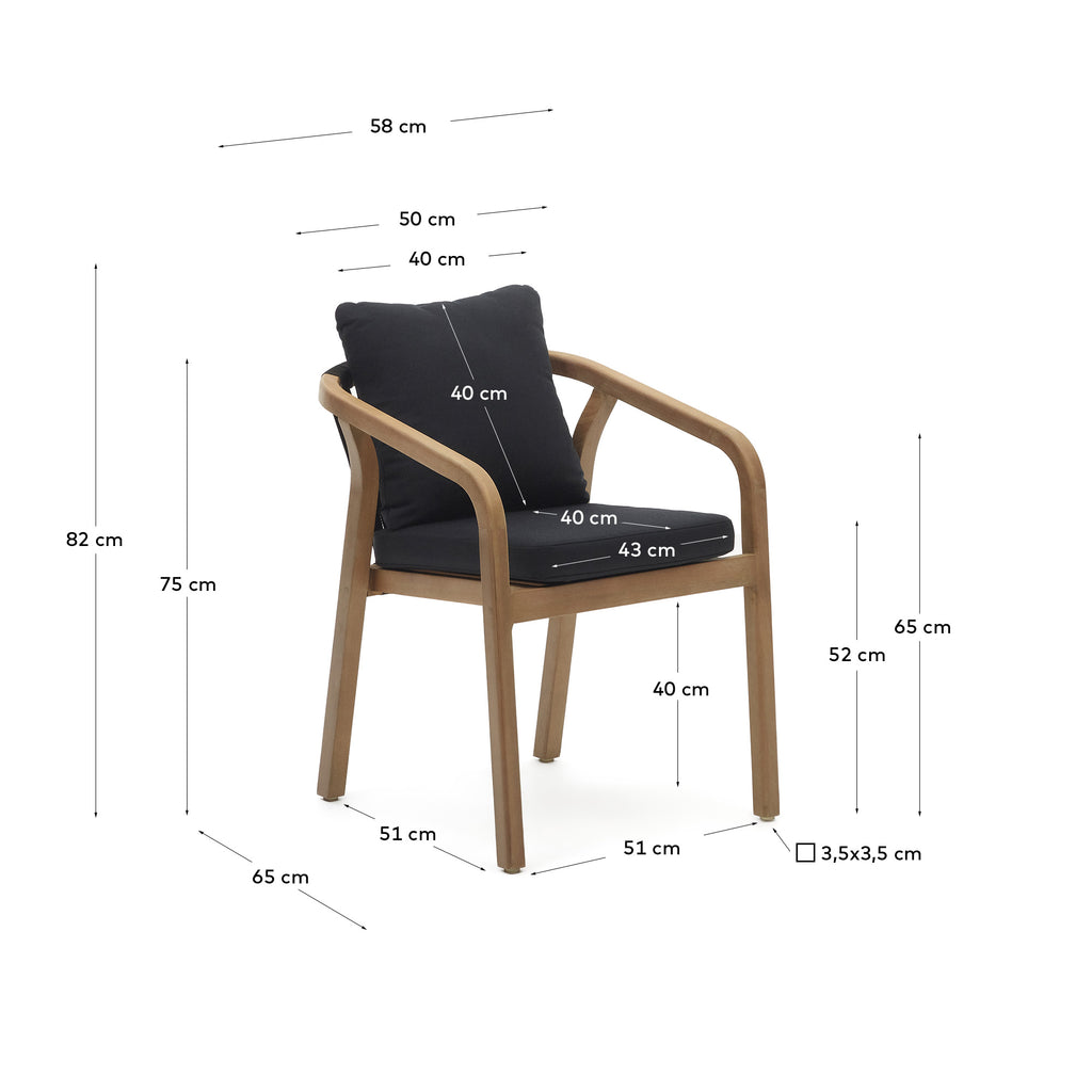Chaise empilable Malaret en bois massif d’eucalyptus et corde noire FSC 100 %