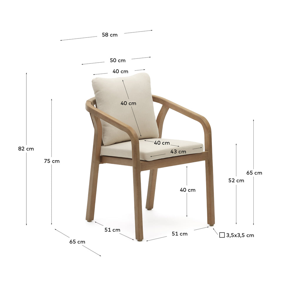 Chaise empilable Malaret en bois massif d’eucalyptus et corde beige FSC 100 %