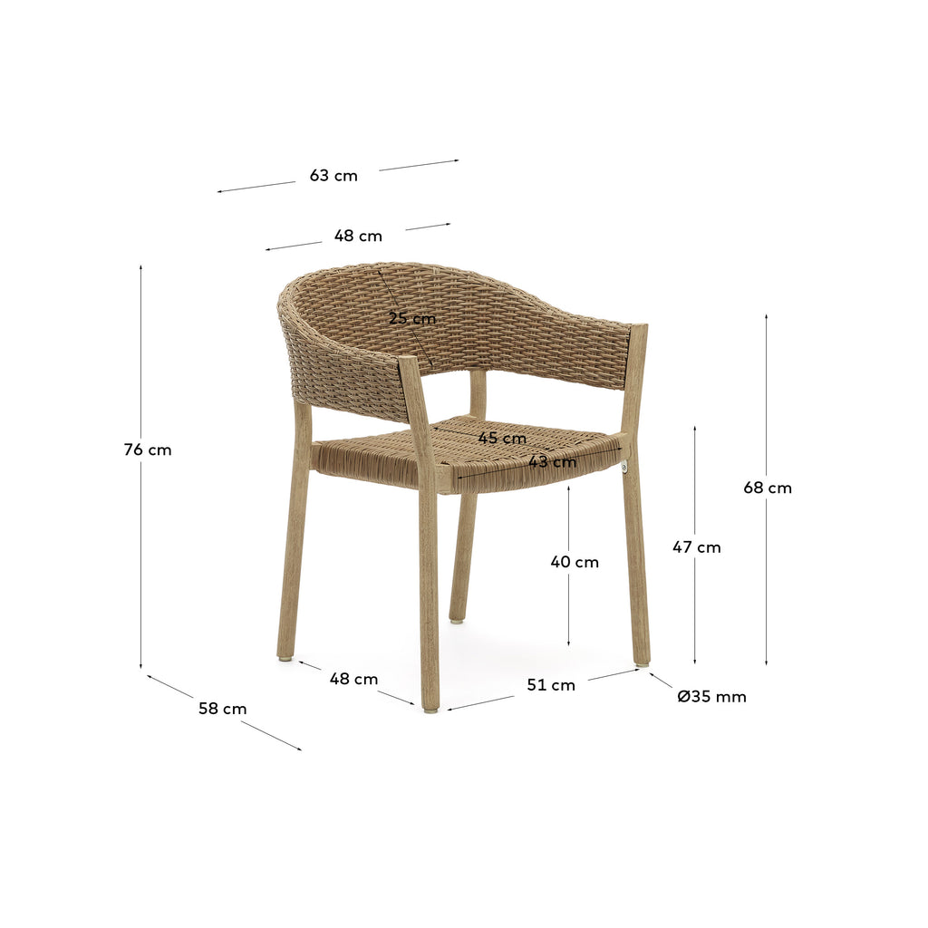 Chaise empilable d’extérieur Pola en bois massif d’eucalyptus et rotin synthétique finition naturelle FSC 100 %