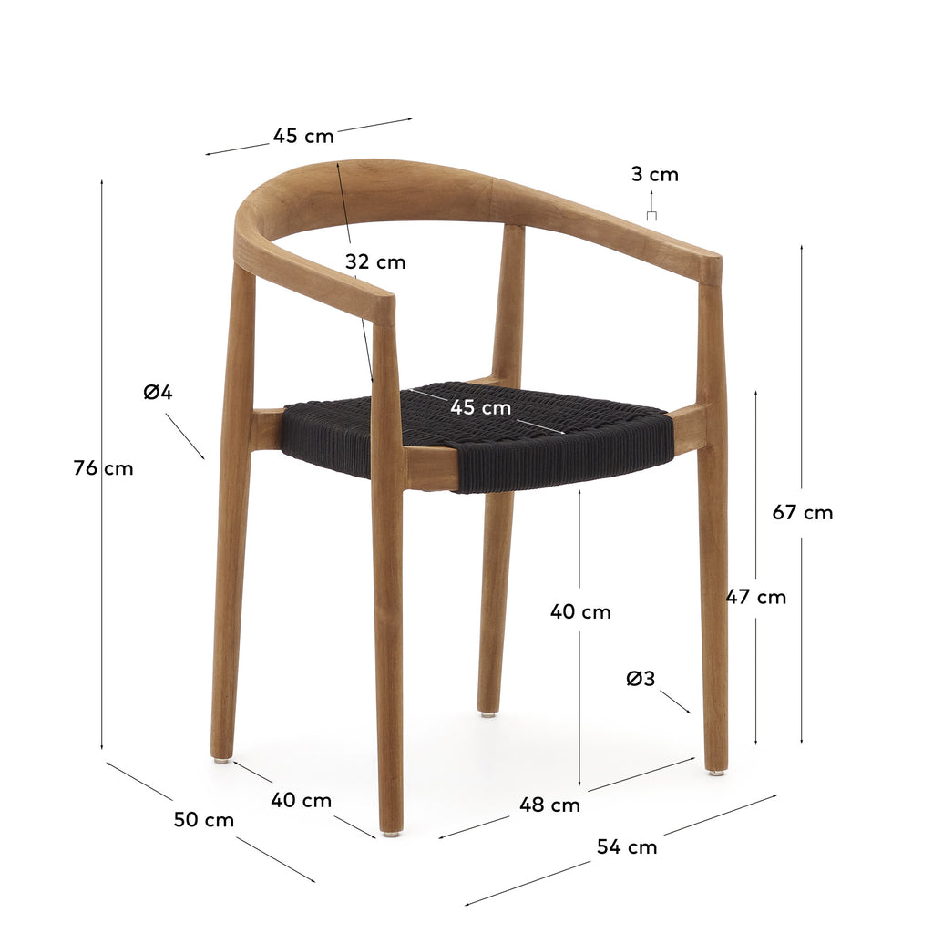 Chaise empilable d’extérieur Ydalia en bois massif de teck finition naturelle et corde noire