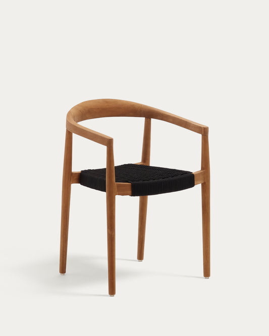 Chaise empilable d’extérieur Ydalia en bois massif de teck finition naturelle et corde noire