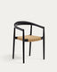 Chaise empilable d’extérieur Ydalia en bois massif de teck finition noire et corde en rotin synthétique