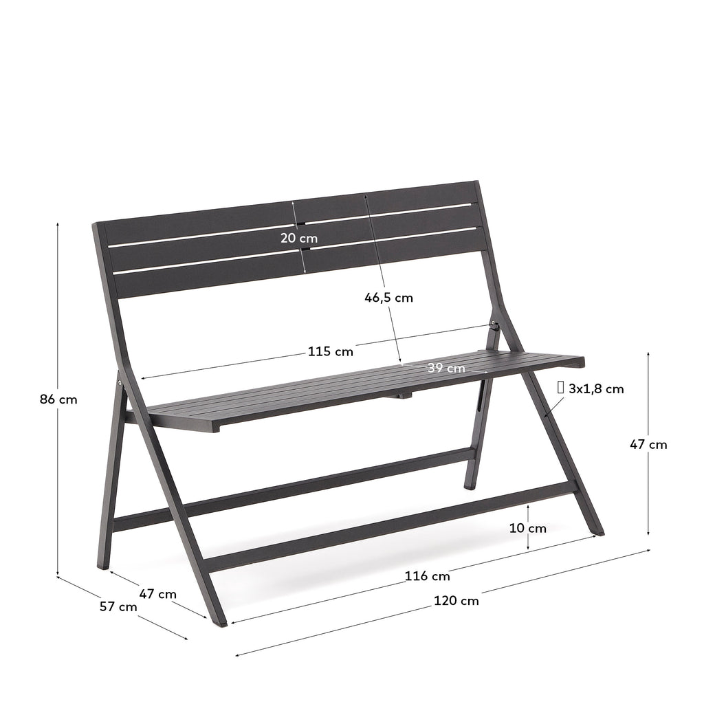 Banc d'extérieur pliable Torreta en aluminium avec finition gris foncé