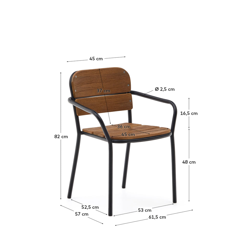 Chaise Algueret en eucalyptus, finition naturelle, aluminium noir, FSC 100 %