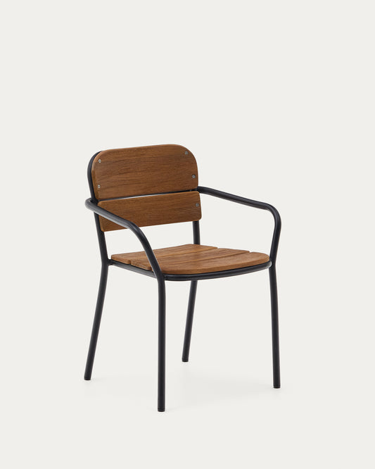 Chaise Algueret en eucalyptus, finition naturelle, aluminium noir, FSC 100 %