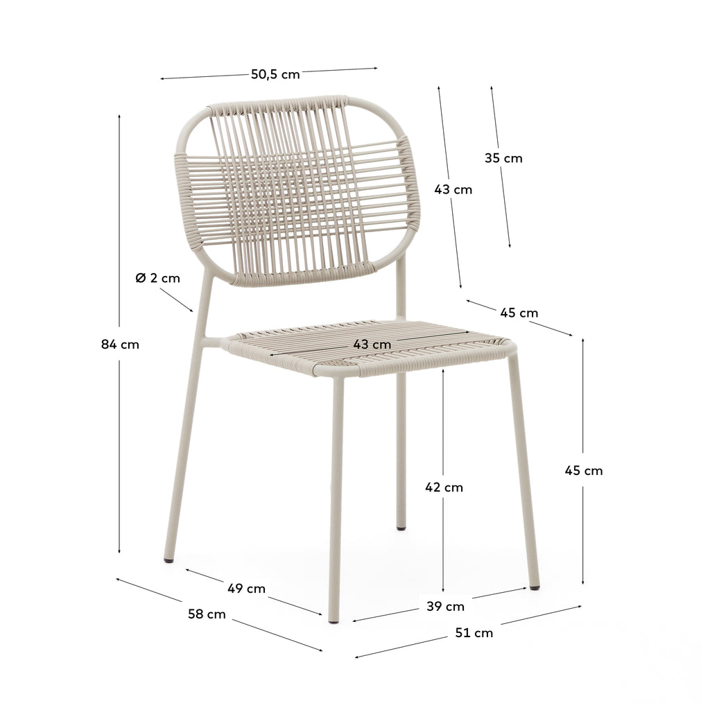 Chaise empilable d’extérieur Talaier en corde synthétique et acier galvanisé finition beige