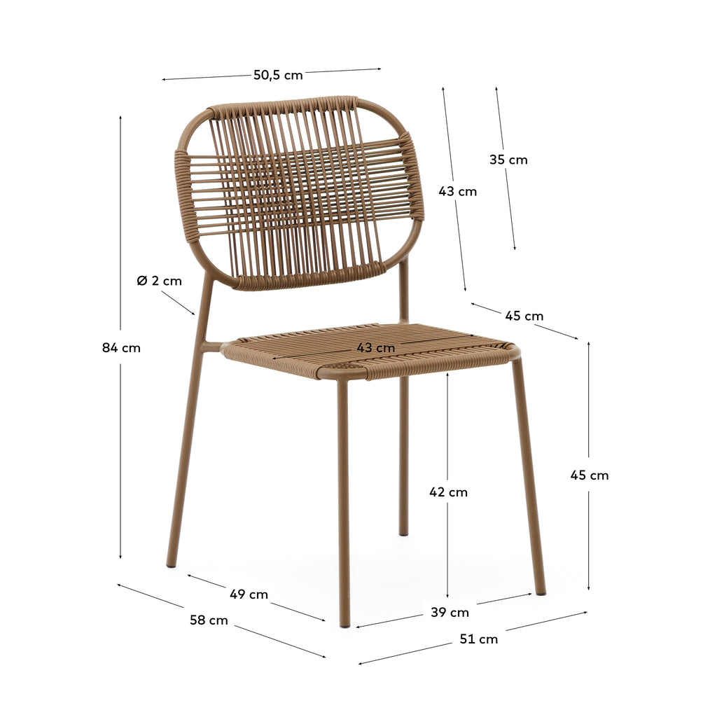 Chaise empilable d’extérieur Talaier en corde synthétique et acier galvanisé finition marron