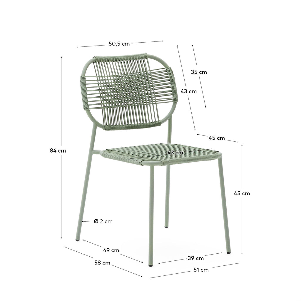 Chaise empilable d’extérieur Talaier en corde synthétique et acier galvanisé finition turquoise