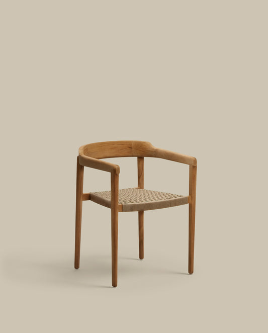 Chaise empilable Icaro en bois massif de teck finition naturelle et corde beige FSC 100 %
