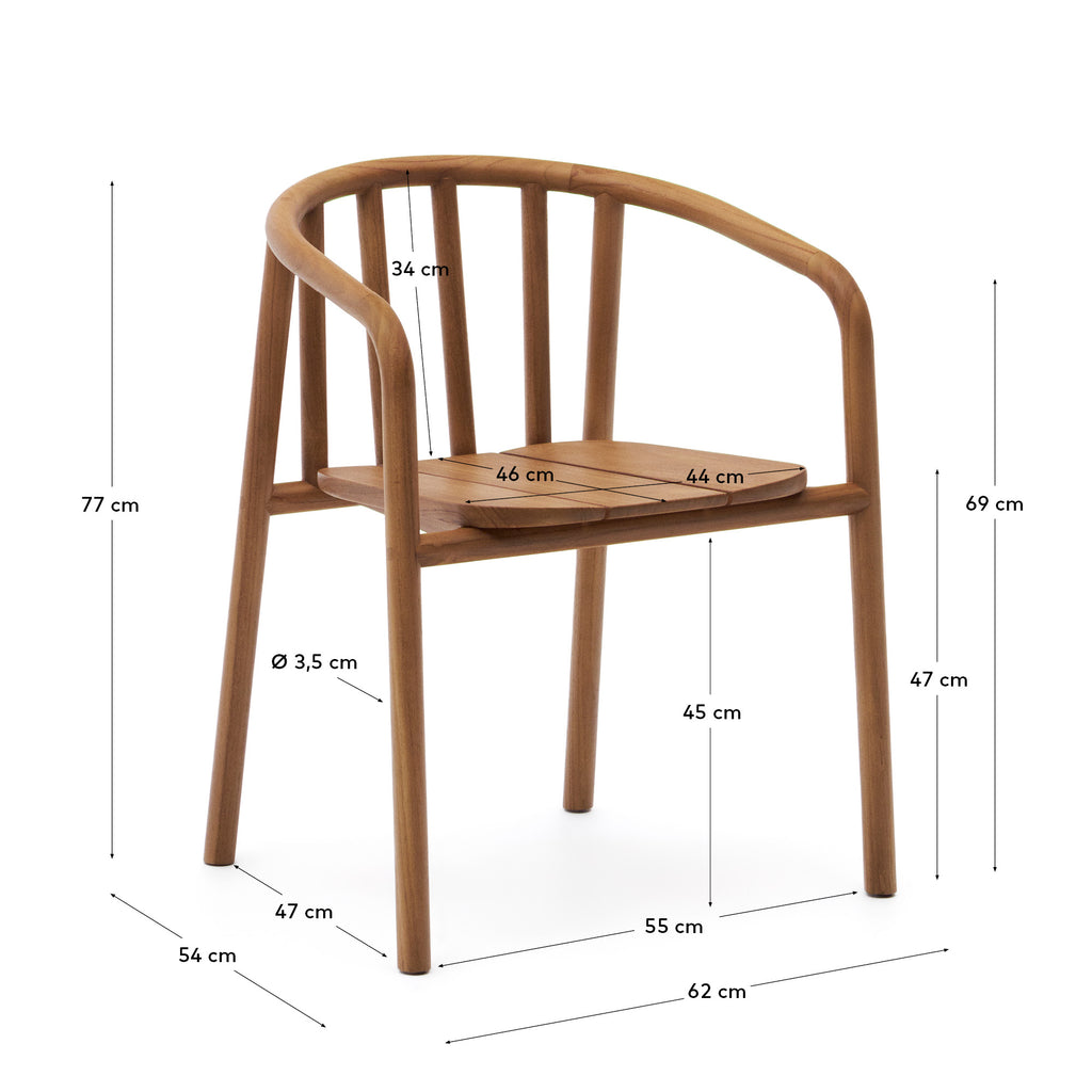 Chaise empilable d’extérieur Turqueta en bois massif de teck FSC 100 %