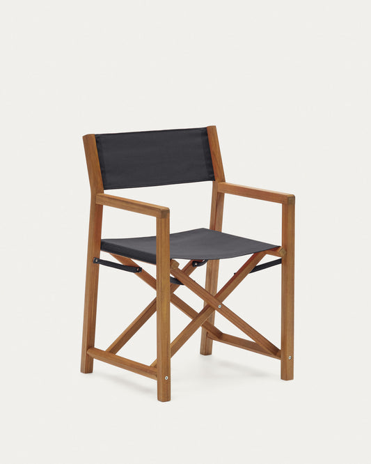 Chaise de jardin pliante Thianna noire et en bois d'acacia FSC 100 %