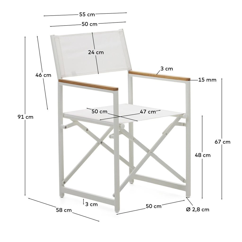 Chaise pliante 100% d'extérieur Llado aluminium blanc et accoudoirs en bois de teck