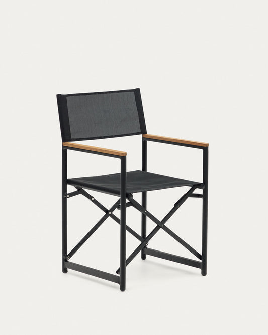 Chaise pliante 100 % d'extérieur Llado aluminium noir et accoudoirs en bois de teck