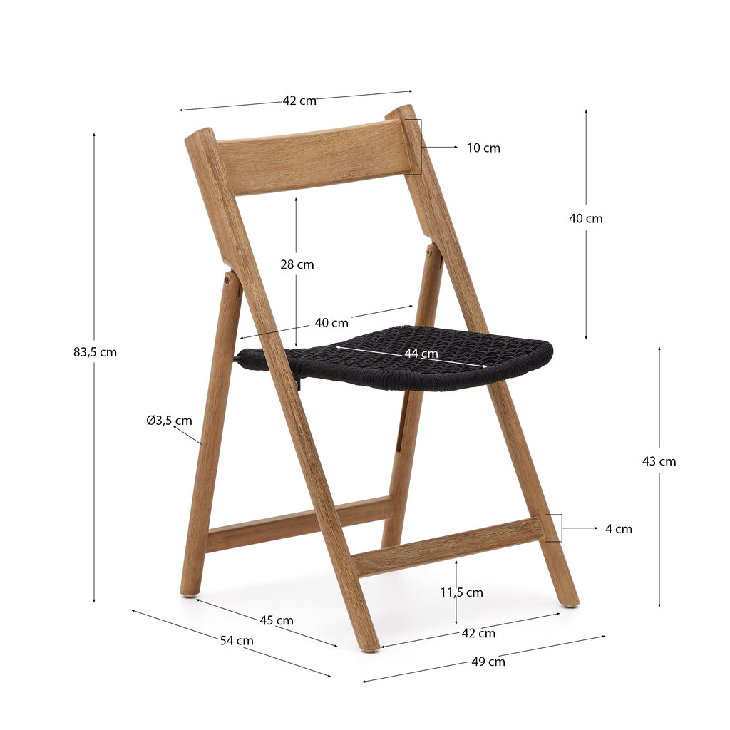 Chaise pliante Dandara bois acacia et structure acier avec corde noire FSC 100 %