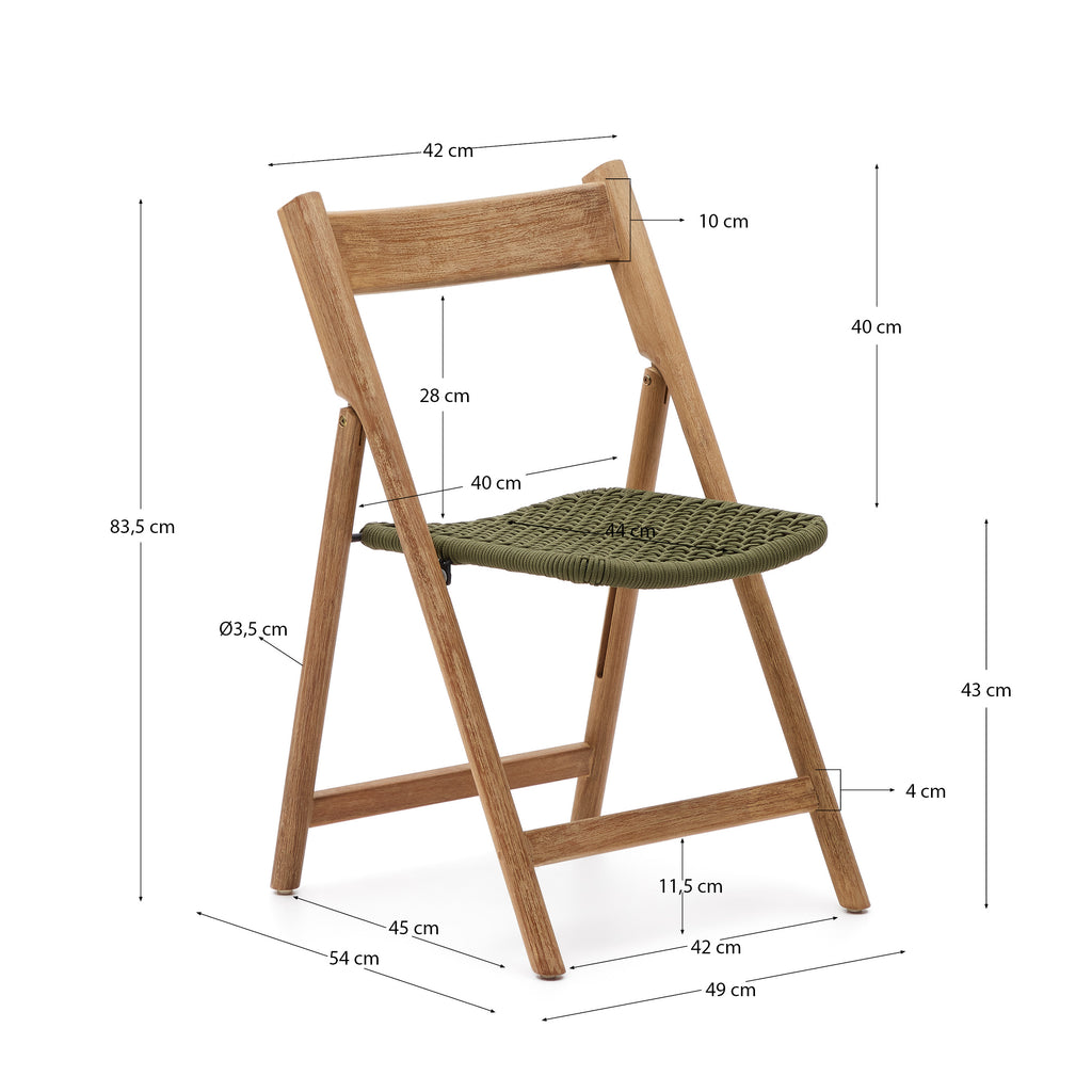 Chaise pliante Dandara bois acacia et structure acier avec corde  verte FSC 100 %