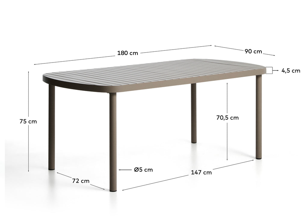 Table d’extérieur Joncols en aluminium avec finition peinte taupe 180 x 90 cm