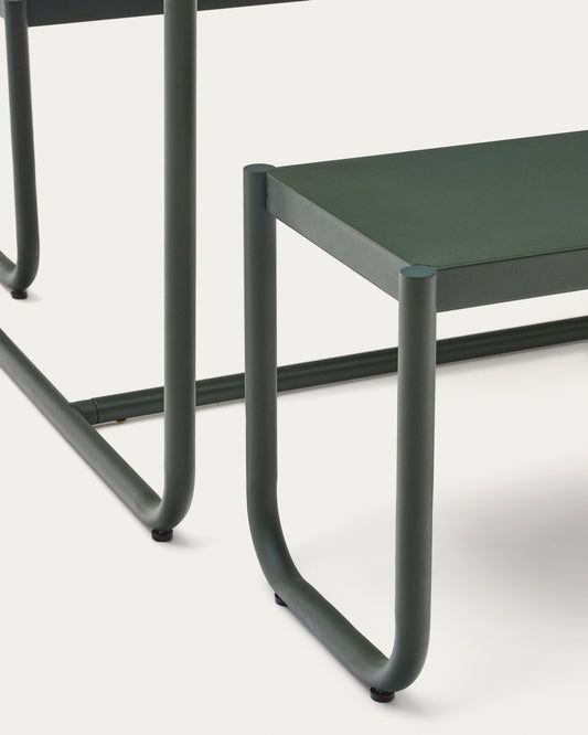 Ensemble Sotil de 2 bancs et table en acier galvanisé, finition verte 183 x 83 cm