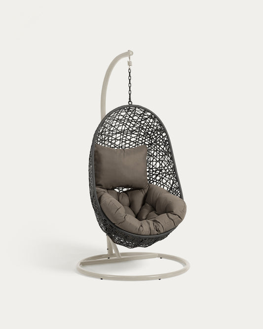 Fauteuil suspendu Florina gris foncé sur pied gris clair