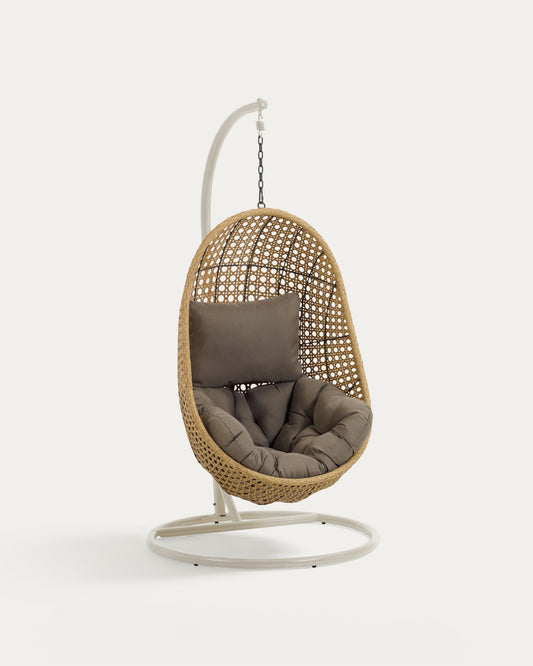 Fauteuil suspendu sur pied gris clair Cira finition naturelle
