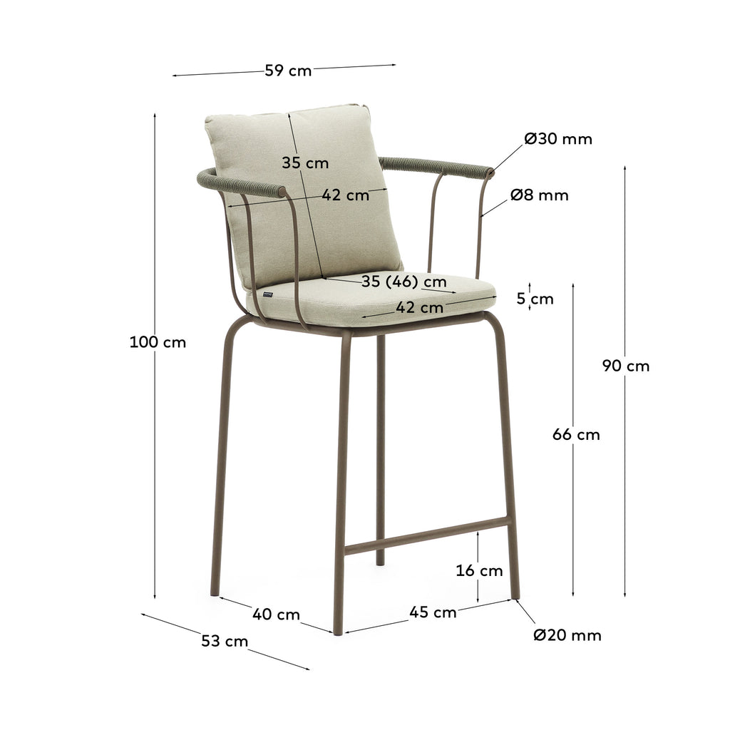 Tabouret Salguer en corde et acier finition peinture marron 66 cm