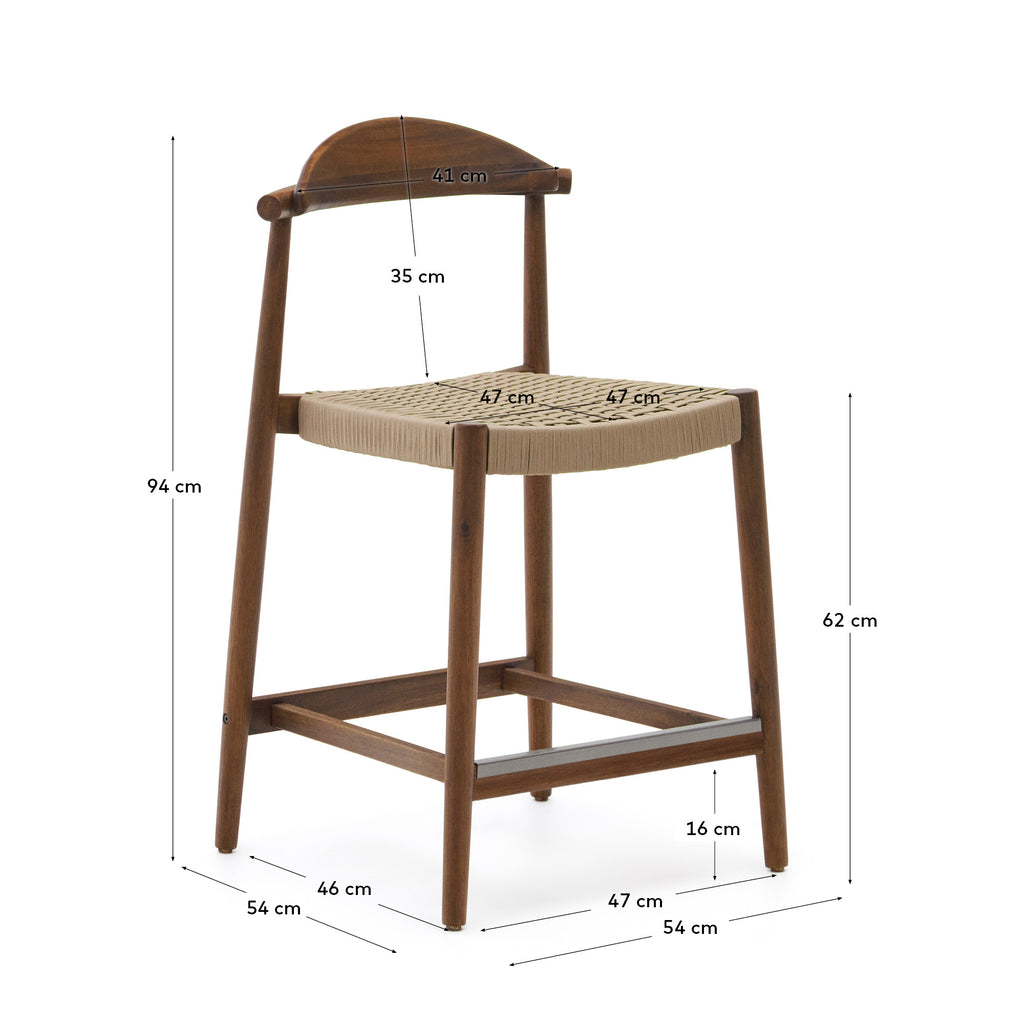 Tabouret Nina en acacia, finition noyer et corde beige hauteur 62 cm FSC 100 %