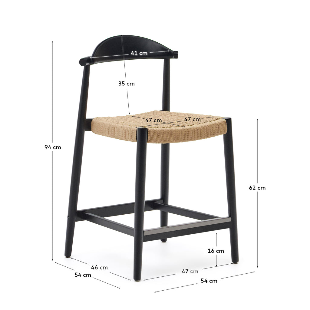 Tabouret Nina en acacia, finition noire et corde beige, hauteur 62 cm FSC 100 %