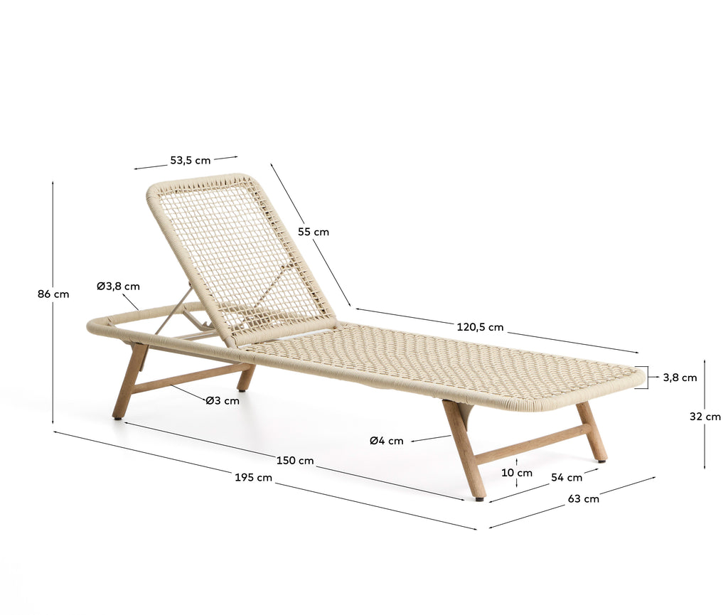 Bain de soleil Dandara en acier, corde écrue et pieds en bois massif d’acacia FSC 100%