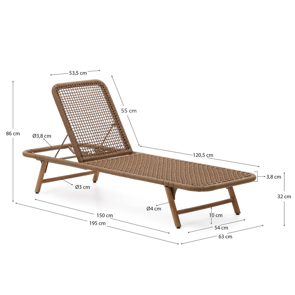 Bain de soleil Dandara en acier, corde beige et pieds en bois massif d’acacia FSC 100%