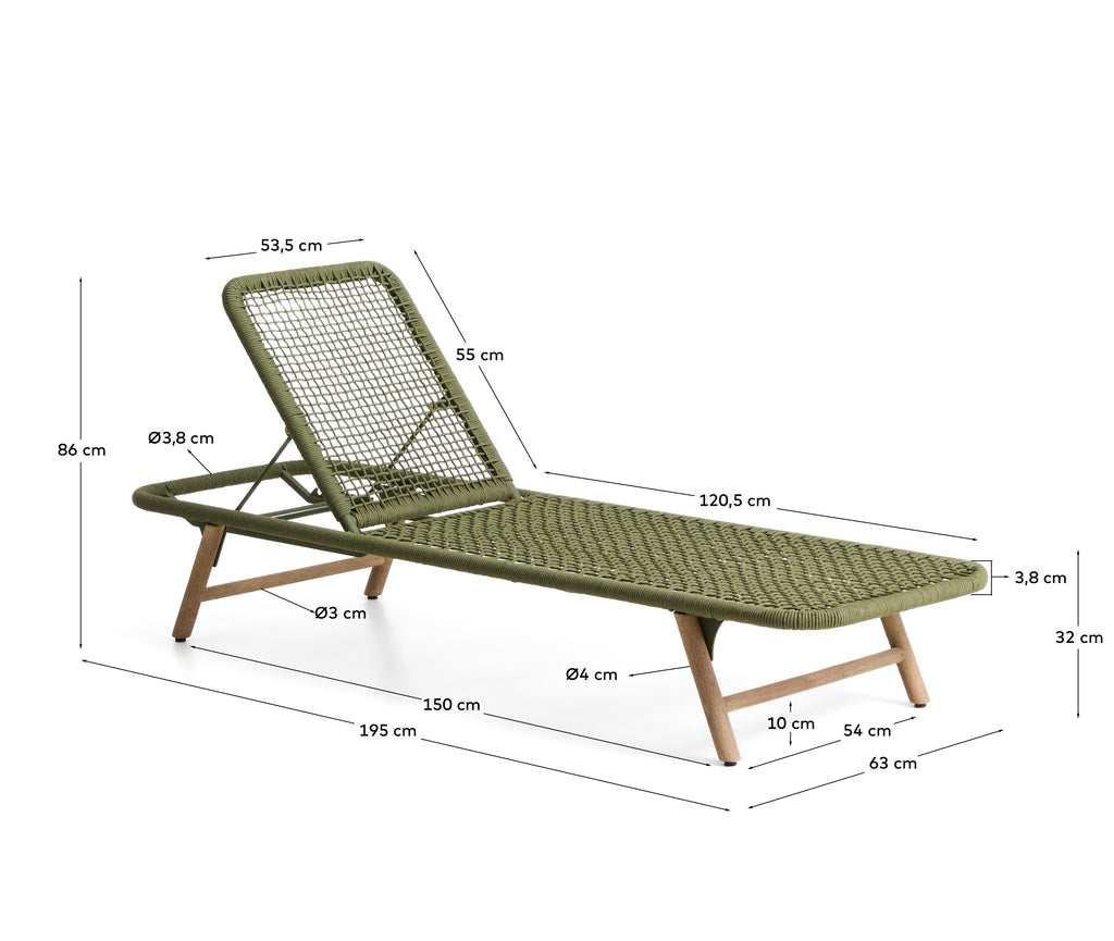 Bain de soleil Dandara en acier, corde verte et pieds en bois massif d’acacia FSC 100%