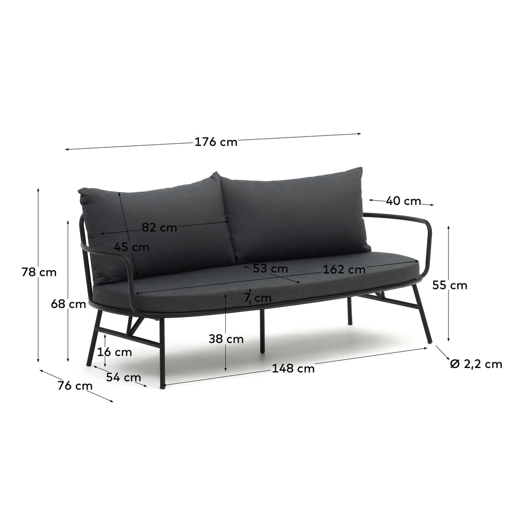 Canapé Bramant 2 places en acier finition noire 175,5 cm