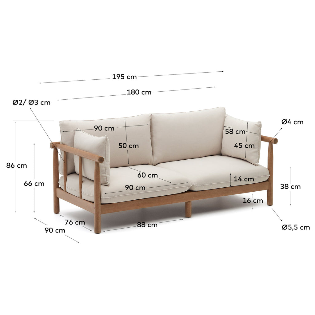 Canapé Sacova 2 places en bois d'eucalyptus 195 cm