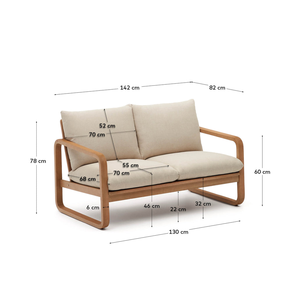 Canapé Sacaleta 2 places en bois d'eucalyptus 142 cm