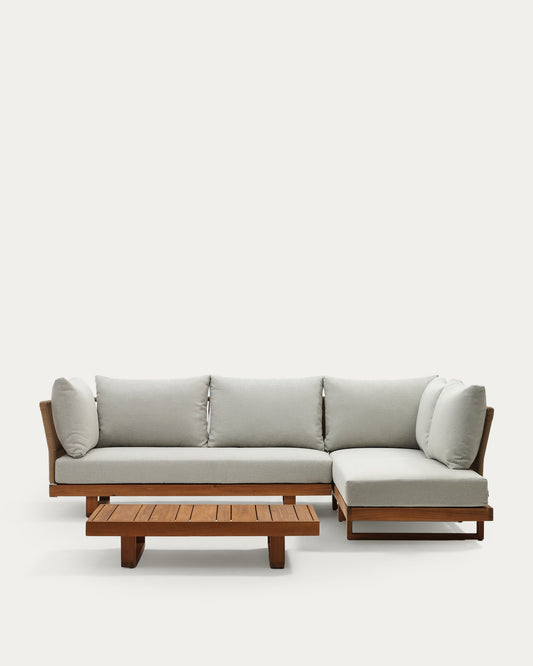 Ensemble Raco de canapé d'angle 5 places et table basse en bois d'acacia