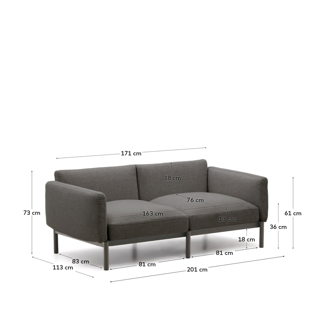 Canapé modulable 2 places d’extérieur Sorells gris et aluminium gris 201 cm