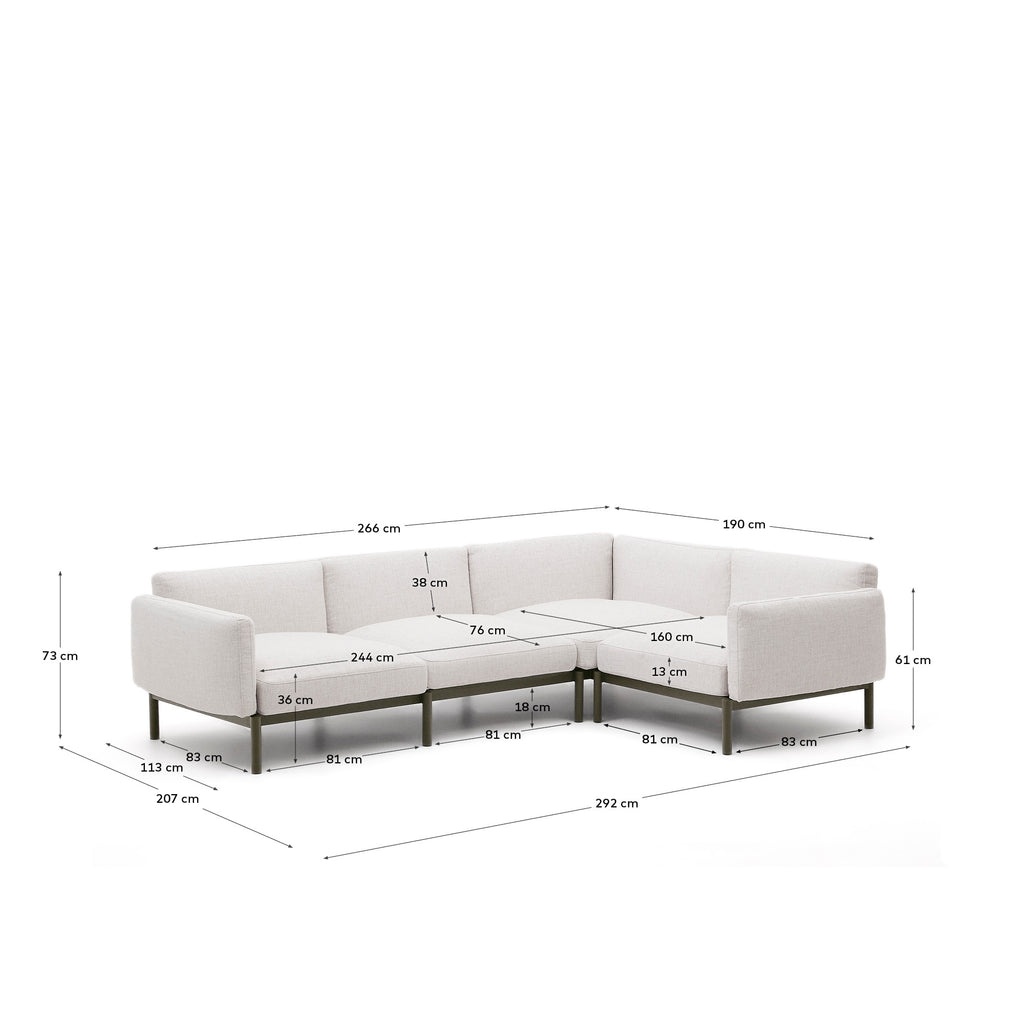 Canapé modulable d’angle 5 places d’extérieur Sorells beige et aluminium vert 276x191,5 cm