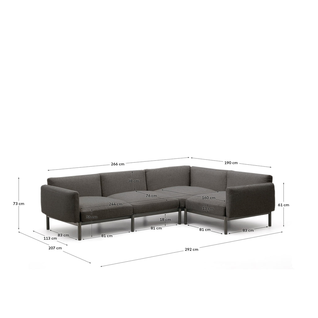 Canapé modulable d’angle 5 places d’extérieur Sorells gris et aluminium gris 276 x 191,5cm