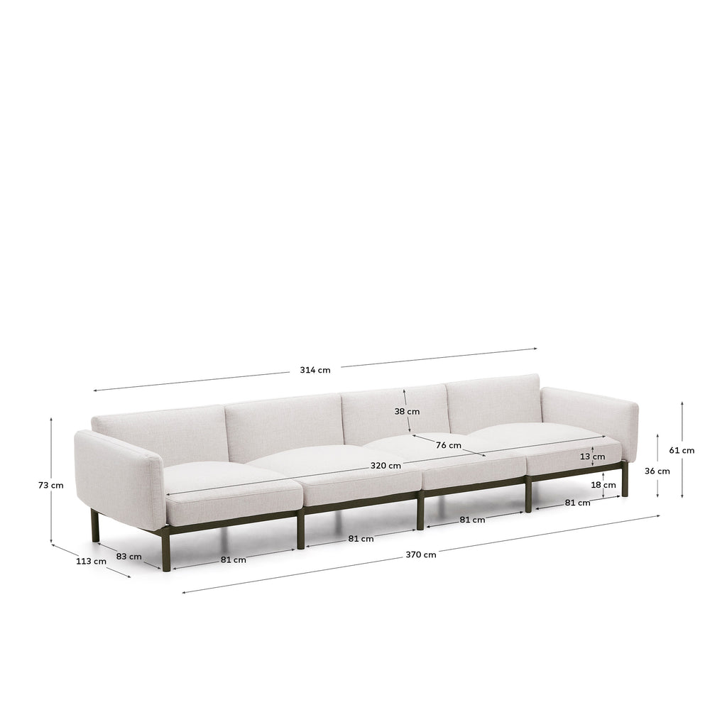 Canapé modulable 4 places d’extérieur Sorells beige et aluminium vert 370 cm