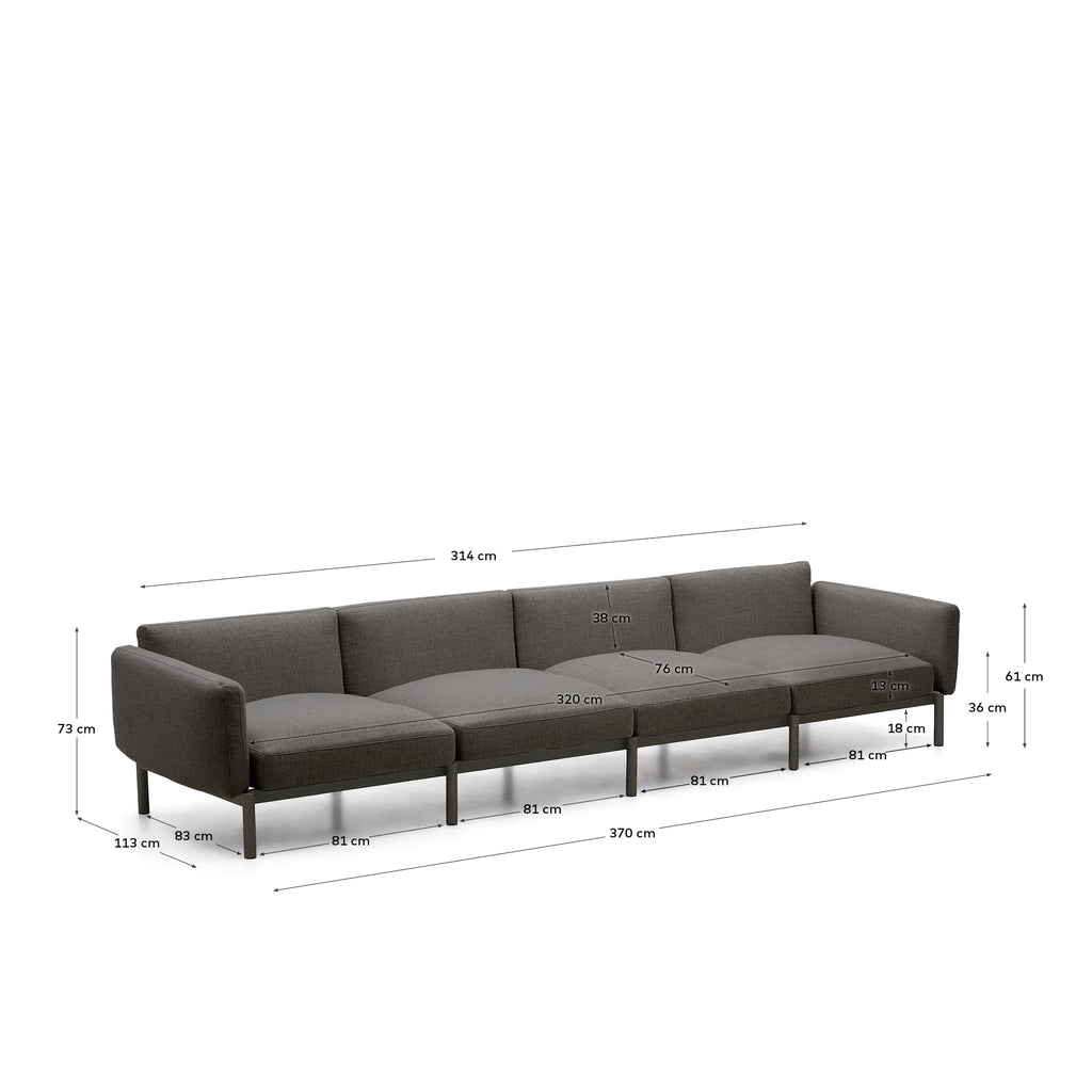 Canapé modulable 4 places d’extérieur Sorells gris et aluminium gris 370 cm
