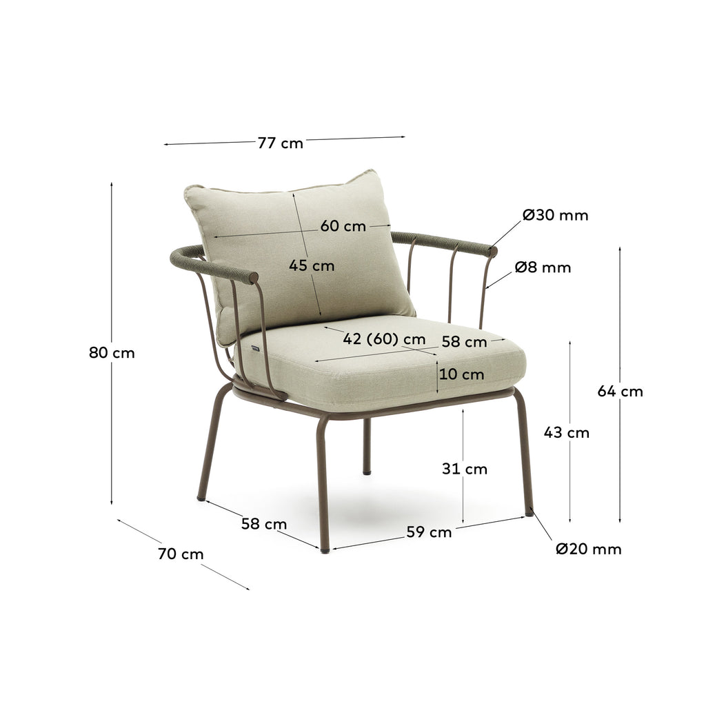 Fauteuil Salguer en corde et acier finition peinture marron