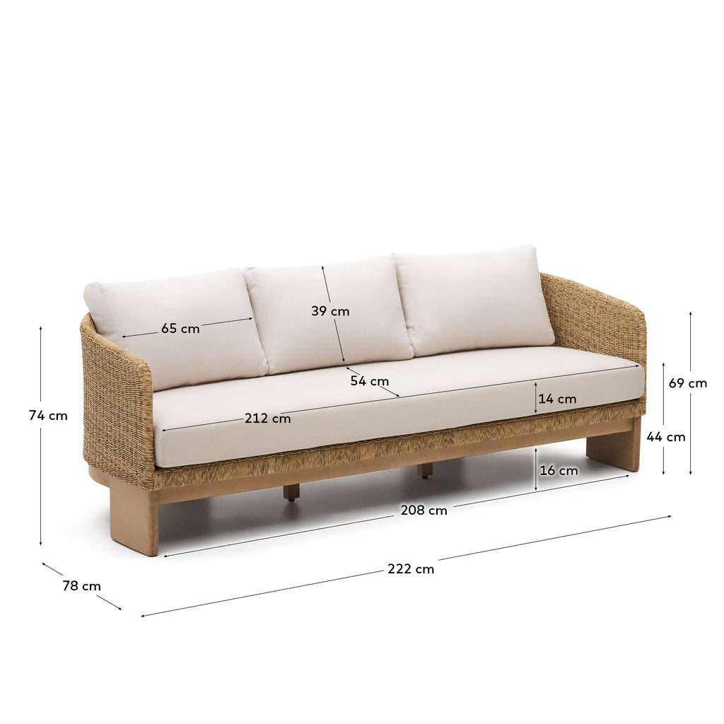 Canapé Xoriguer 3 places en rotin synthétique et bois d’eucalyptus FSC 100 % 223 cm