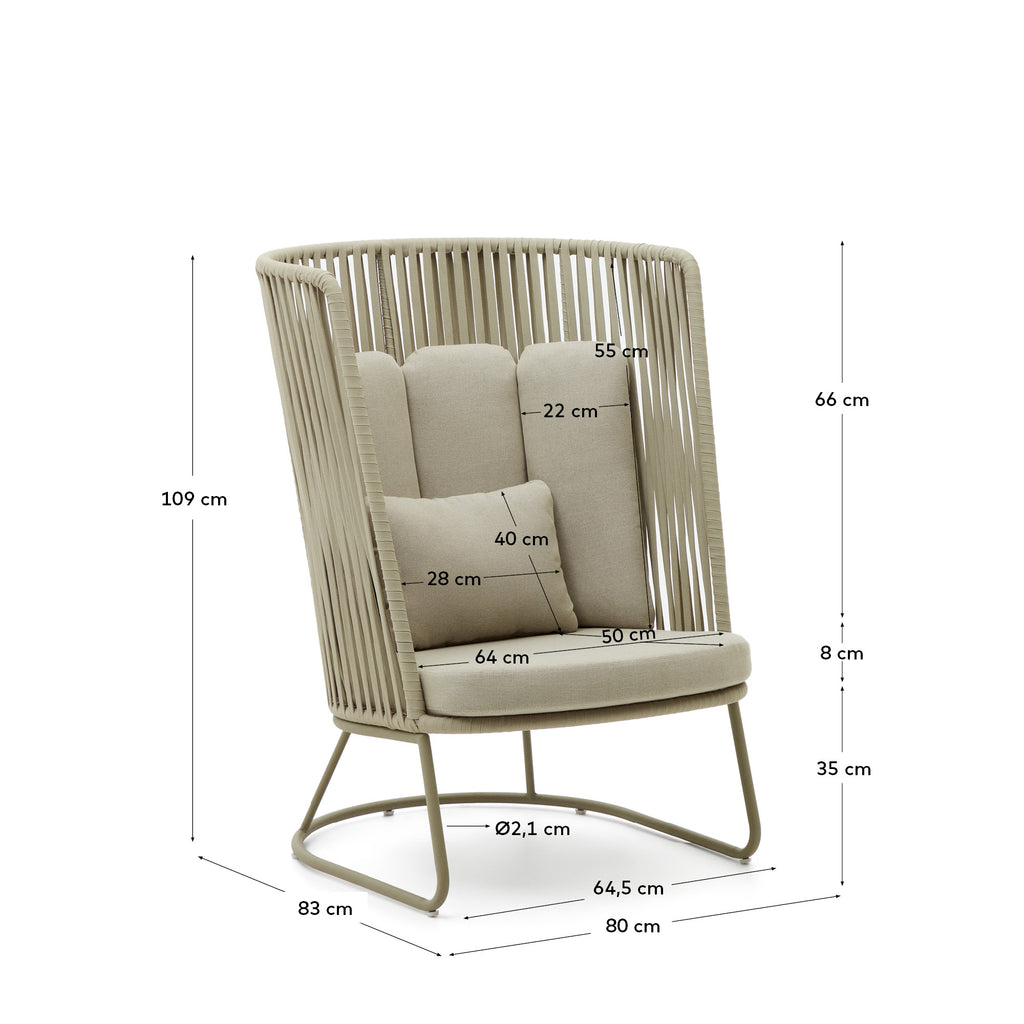 Fauteuil d'extérieur avec dossier haut Saconca et en acier galvanisé vert