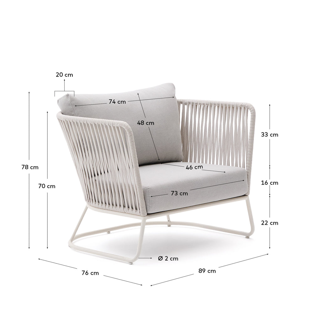 Fauteuil d’extérieur Saconca en corde et acier galvanisé gris