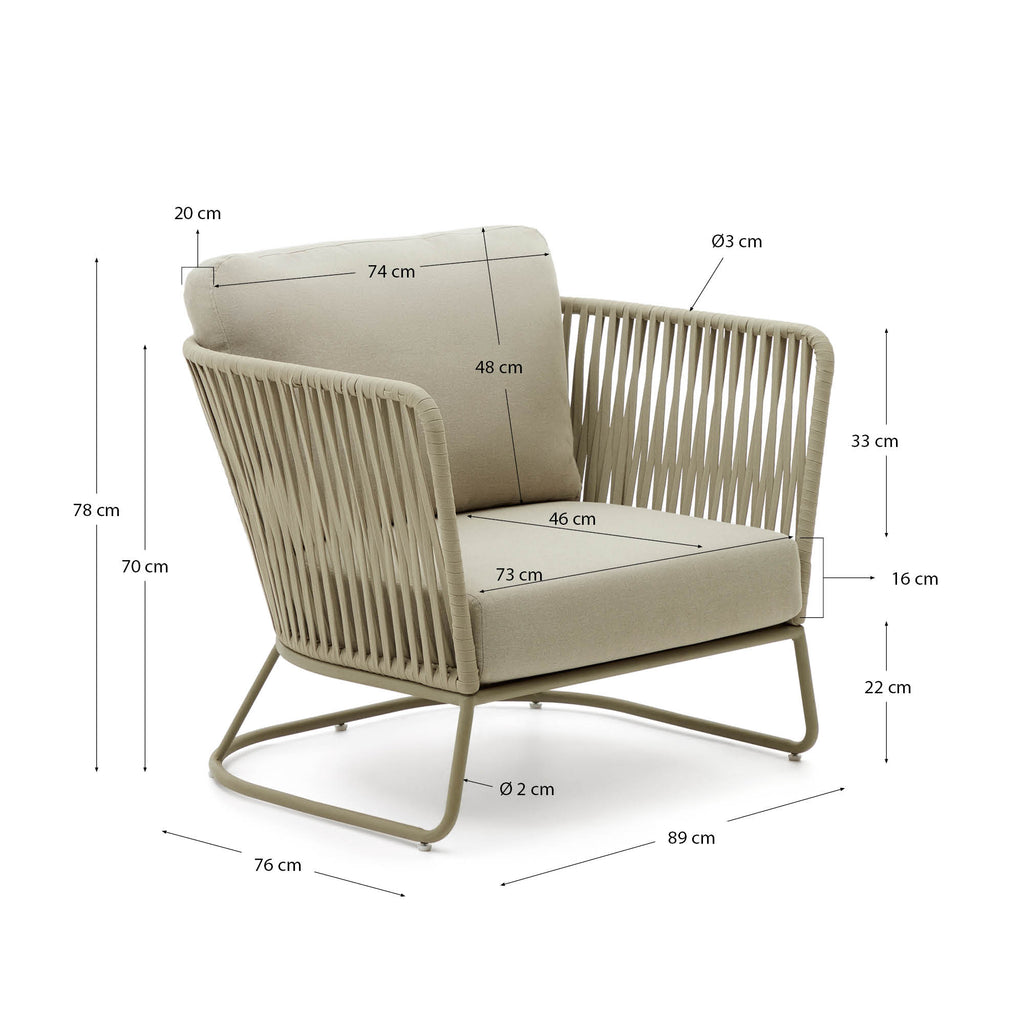 Fauteuil d'extérieur Saconca en corde et acier galvanisé vert