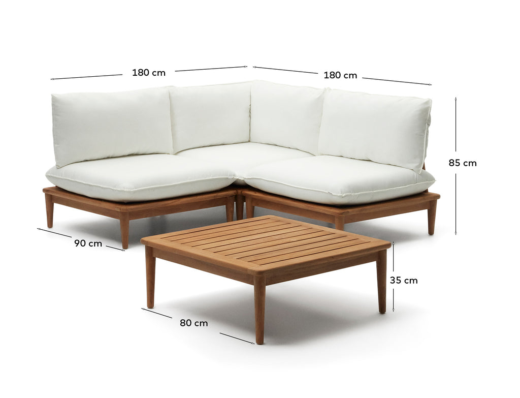 Set modulable Portitxol fauteuil d'angle, 2 fauteuils et table basse bois de teck