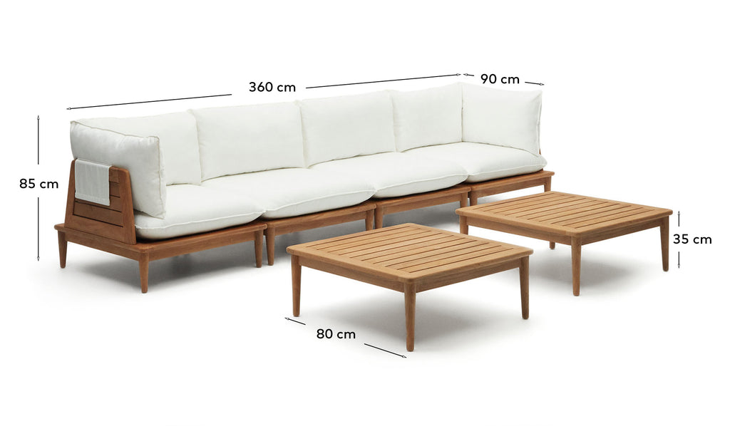 Set modulable Portitxol 2 fauteuils d'angle, 2 fauteuils, 2 tables basses bois teck